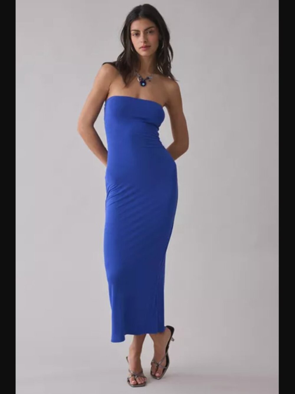 UO Nora Dark Blue Rayon Jersey Knit w. Back Split Tube Midi Dress women XXL